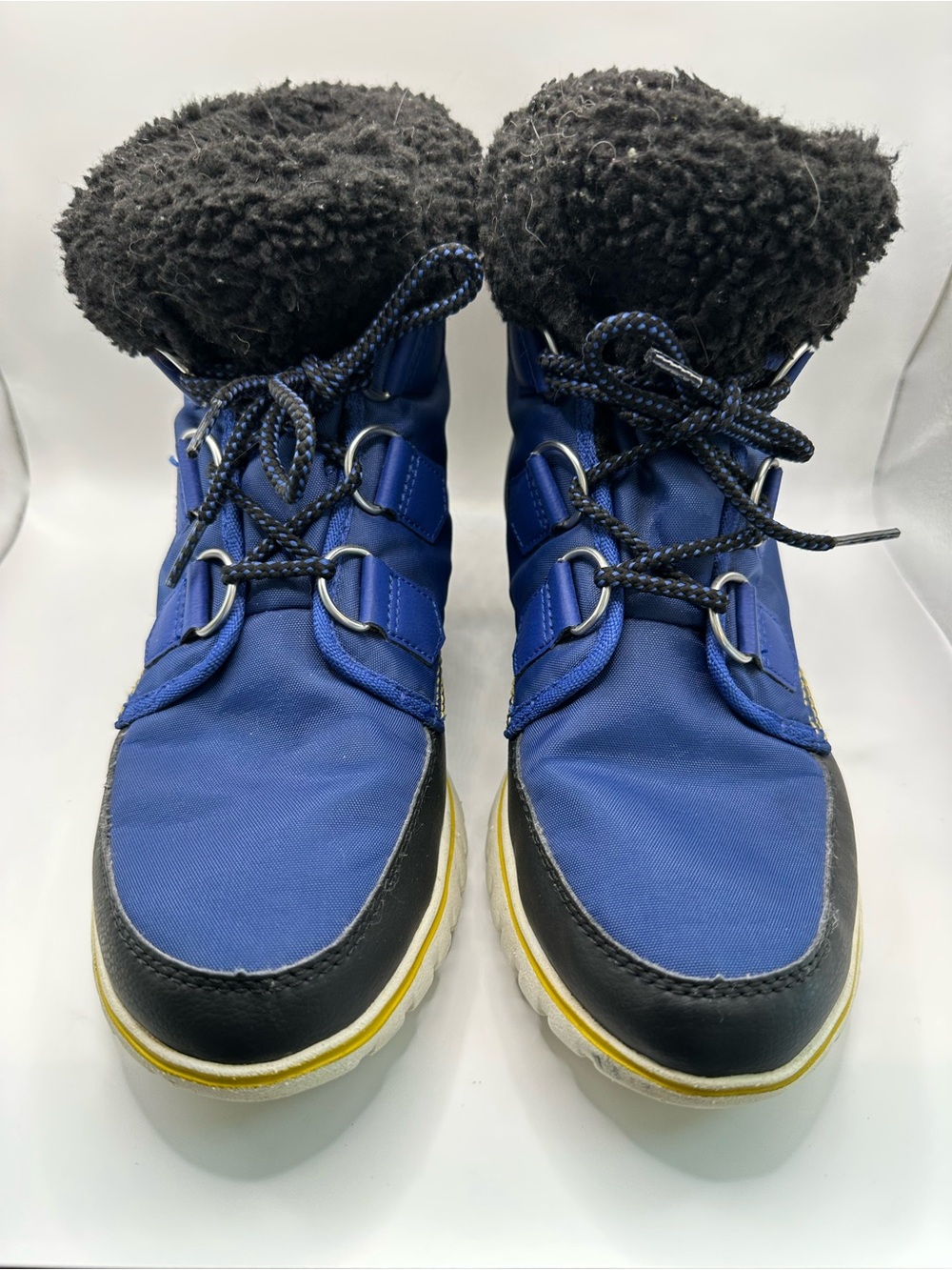Sorel Blue and Black Lace-Up Winter Boots with Faux Shearling Cuff